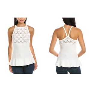 NEW $225 Rebecca Taylor White Viscose Knit Peplum Sweater Tank Size XS